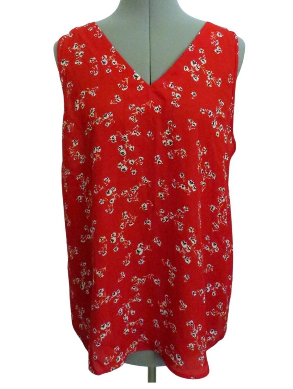 Maurices Red Floral Bar Back V Neck Sleeveless Tank Top Size Large New